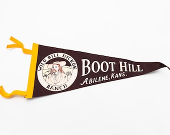 Vintage Wild Bill Hickok Ranch Boot Hill Kansas Souvenir Felt Pennant