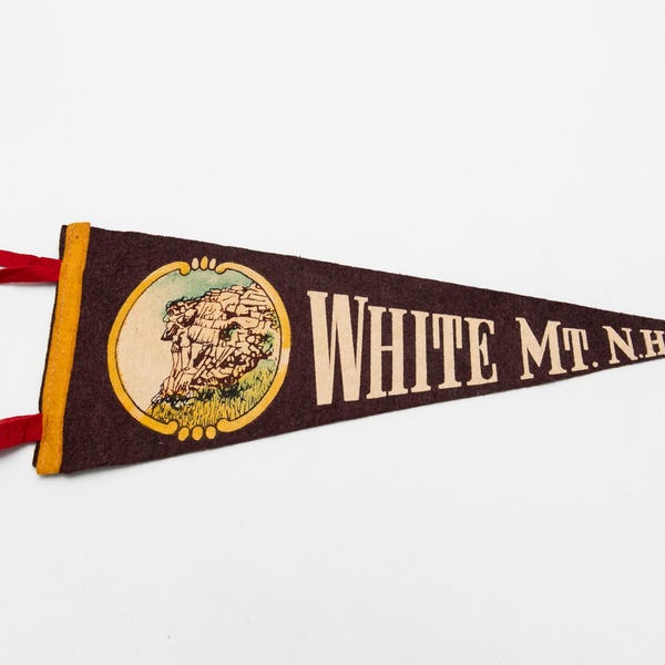Banderín de fieltro vintage de las Montañas Blancas de New Hampshire