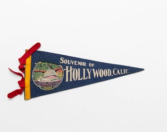 Vintage Hollywood Bowl California Souvenir Felt Pennant