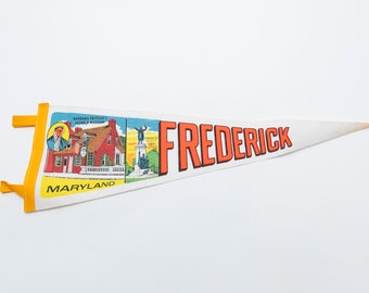 Vintage White Frederick Maryland Landmarks Souvenir Felt Pennant