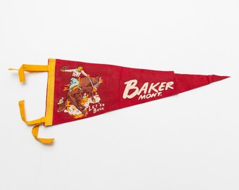 Vintage Baker Montana Rodeo Souvenir Felt Pennant