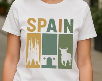 Retro Spain T-Shirt: Sagrada Familia, Bull, Gaudí Architecture Graphic