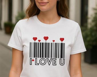 Barcode I Love You Shirt | Modern Heart Design, gift for her