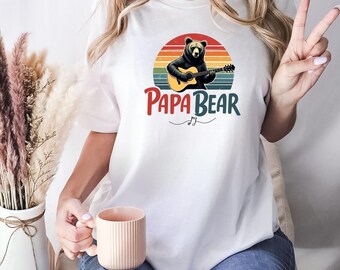 Papa Bear Graphic T-Shirt: Music Lover Dad Shirt, Retro Bear Design, Father’s Day Gift for Dads Who Love Music