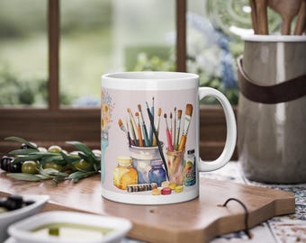 Artist Supplies Coffee Mug: Inspirational Gift for Art Lovers, Creative Studio Ceramic Mug, Painter & Designer Coffee Cup