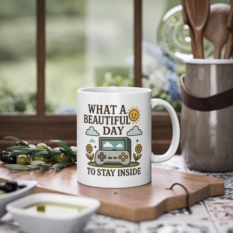 Retro Gamer Kaffeetasse Funny Controller Design Cozy Gaming Mug Lustiger Zocker Jumper Geschenkidee Vintage Style Unisex stay inside Mug image 1