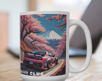 JDM Drift Car Ceramic Mug: Japanese Tuner Coffee Cup, Drift Racing Gift, Car Enthusiast Mug, Import Auto Lover