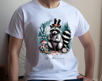 Botanical Raccoon T-Shirt: Vintage Animal Design, Nature Lover Shirt, Floral Woodland Graphic, Wildlife Forest Tee
