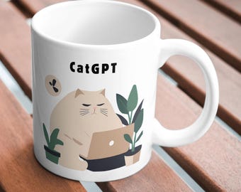 CatGPT Ceramic Mug, Funny Cat PC Design, Nerd Humor Gift