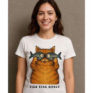 Lustiges Katzen Fisch Shirt, Chubby Katze Cartoon, Fisch Brille Katze, Witziges Tier Shirt, Geschenk Katzenfreund, Süßes Comic Shirt