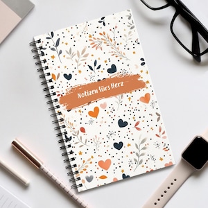 Floral Heart Spiral Journal A5 Lined Notebook for Women Blumen Notizbuch Romantisch Geschenkidee Boho Style Writing Journal Blumen Design image 1