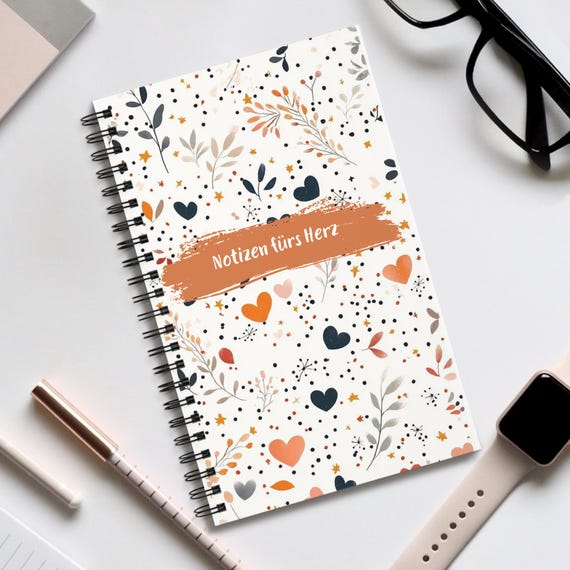 Floral Heart Spiral Journal A5 Lined Notebook for Women Blumen Notizbuch Romantisch Geschenkidee Boho Style Writing Journal Blumen Design