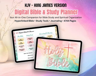 Interaktiver KJV Digital Bibel & Studienplaner | Christliches Journal für GoodNotes, iPad, Tablet | Rosa
