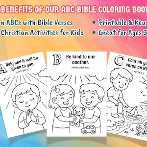 Libro para colorear de la Biblia para niños - 26 versículos cristianos de la A a la Z, imprimible