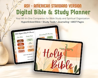 Interactive ASV Digital Bible & Study Planner | Christian Journal for GoodNotes, iPad, Tablet | Orange