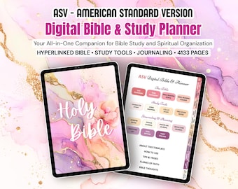 All-in-One ASV Digital Bibelstudienplaner Rosa Lila, verknüpftes PDF für Goodnotes, tägliche Hingabe, Gebetstagebuch, Bibellese-Tracker