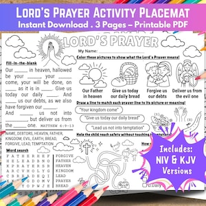 Lord&#39;s Prayer Activity Placemat: Christian Games & Coloring (Digital Download)