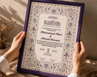 Editable Nikkah Certificate Canva Template, Purple Gold Muslim Wedding Contract, Islamic Nikah Nama, A3 A4 Digital Download