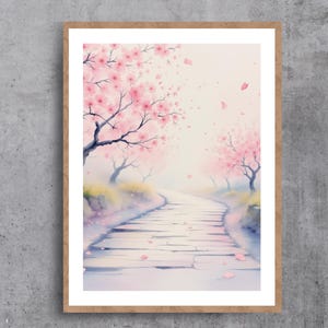 Brume de fleurs de cerisier • Art mural japonais Sakura Path • Téléchargement numérique • Par Vdesignhub