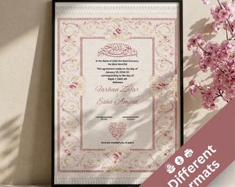Editable Nikkah Certificate Template Canva | Islamic Wedding Contract Printable | Muslim Marriage Certificate Floral Design
