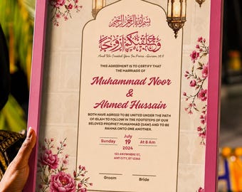 Editable Nikkah Certificate Canva Template, Pink Floral Muslim Wedding Contract, Islamic Nikah Nama, A3 A4 Printable Digital Download