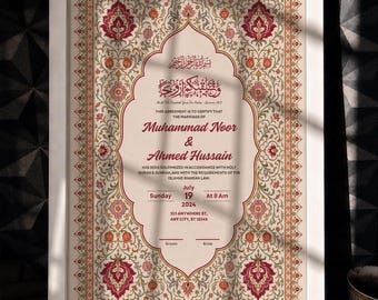 Editable Nikkah Certificate Canva Template, Burgundy Floral Nikah Nama, A3 A4 Digital Download