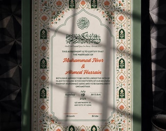 Editable Nikkah Certificate Canva Template, Green Islamic Marriage Contract, A3 A4 Digital Download