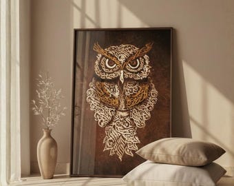Arabic Calligraphy Owl Wall Art Print - Islamic Zoomorphic Digital Download Printable Home Decor Poster
