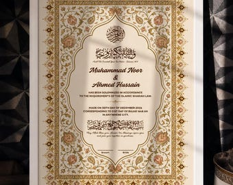 Editable Nikkah Certificate Canva Template, Gold Islamic Nikah Nama, A3 A4 Digital Download
