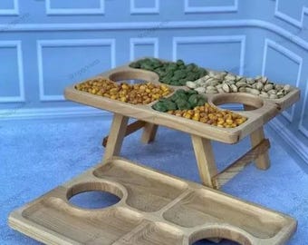 Handgemaakte snack- en dranktafel van massief beukenhout | Picknick, bank, tuin, camping