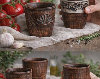 Handgemaakte keramische mokken in rustieke stijl – unieke exemplaren, natuurlijke uitstraling, aardewerk, keramische drinkmokken