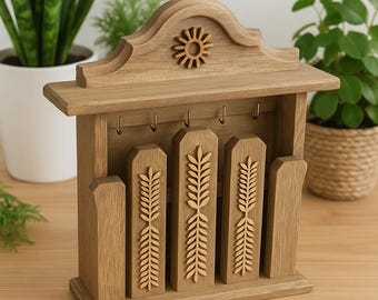 Handgemaakte houten sleutelkast met hekdeur, 7 haken, landelijke stijl