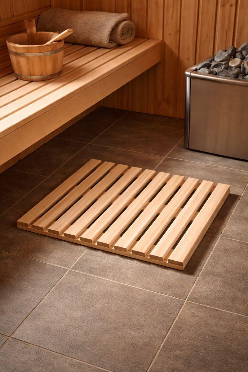 Sauna Wooden Bath Mat Ash Wood 50 × 80 cm - Non-Slip Sauna Floor Mat, Wooden Shower Mat for Bathroom & Wellness