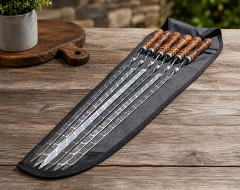 Shashlik skewers 72 cm with bag, stainless steel, wooden handle, grill skewers, Schampura, 6 pieces