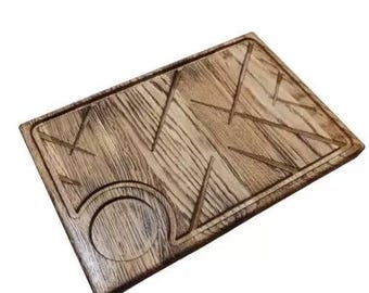 Tabla de cortar para carne con ranura para jugos de madera de roble 30 x 20 cm