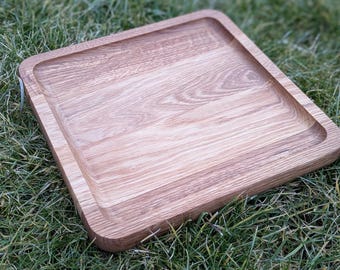 Plato de madera, plato para aperitivos, 25 x 25 cm, vajilla de roble, cuenco para aperitivos, bandeja