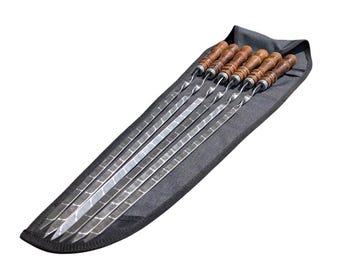 Shashlik spiesjes, 6 stuks, roestvrij staal, houten handvat, grillspiesjes, champagne