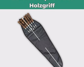 Schaschlikspieße 72 cm mit Tasche Edelstahl Holzgriff Grillspieß Schampura, 6 St