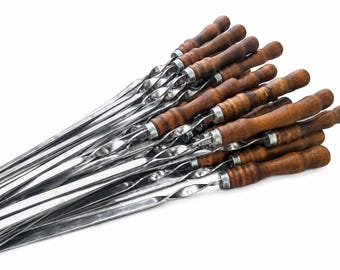 Stainless Steel BBQ Skewers 62 cm with Wooden Handle – Reusable Shish Kebab Skewers for Grill, BBQ & Campfire