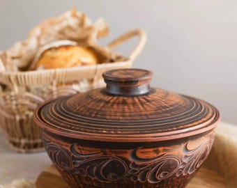 Cazuela tostadora de cerámica, cazuela de barro para asar, cazuela de arcilla roja, 3,3 L, Глиняный Горшок