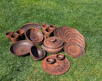 Red earthenware dinnerware set for 6 people “Hot Pots”