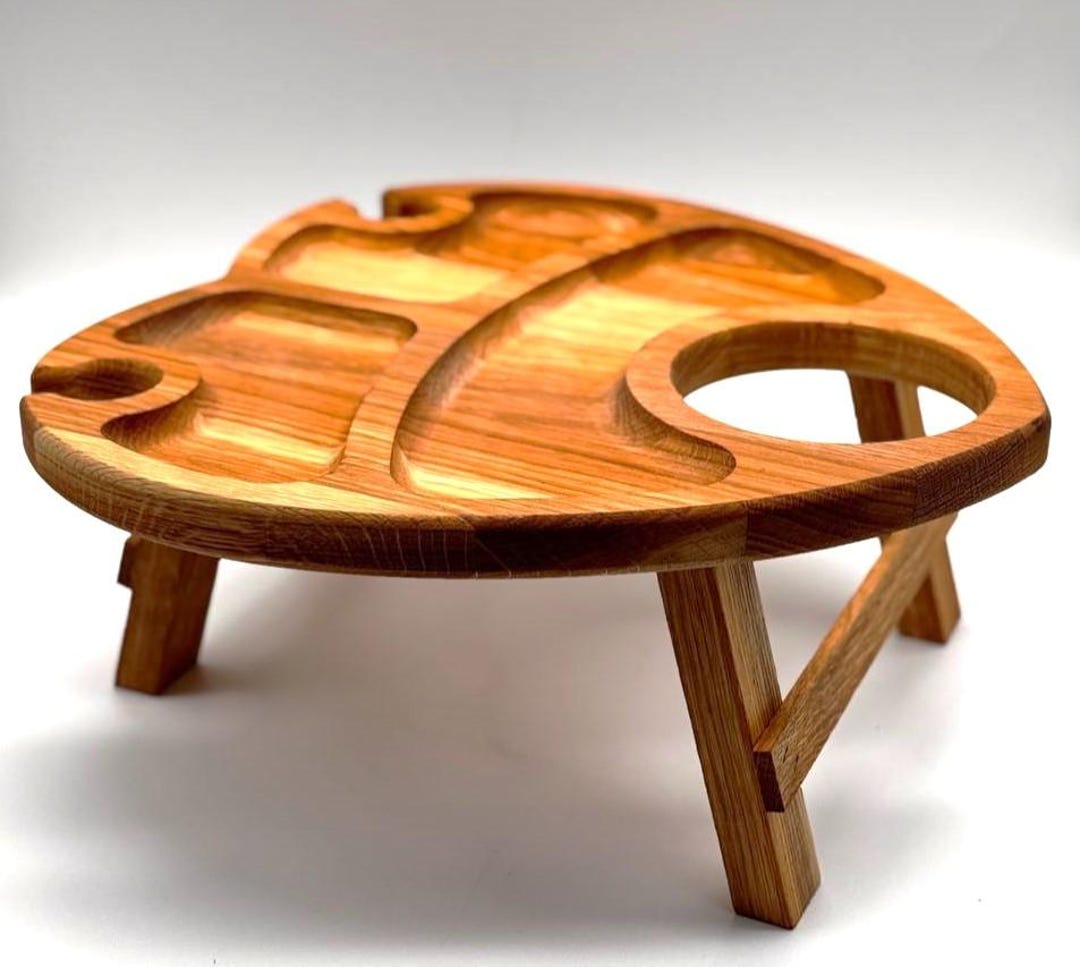 Heart Shaped Wooden Serving Table – Handmade Oak Breakfast Snack Table ...