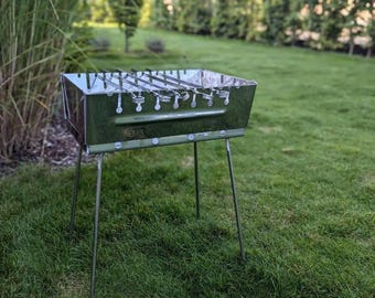 Roestvrijstalen grill, mangal, voor 8 personen met 5 spiesen en tas