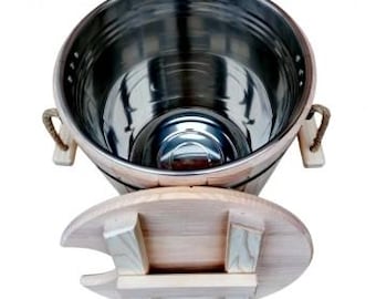 Sauna Zaparnik 20 L van essenhout met roestvrijstalen inzetstuk – infusie-emmer voor banya en sauna, handgemaakt.