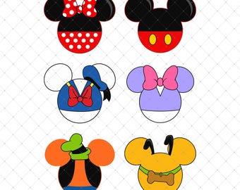 Disfraz de cabeza de ratón de Mickey y sus amigos PNG, Mickey Minnie Donald Daisy Goofy Pluto PNGBundle, diseño minimalista de orejas de personajes
