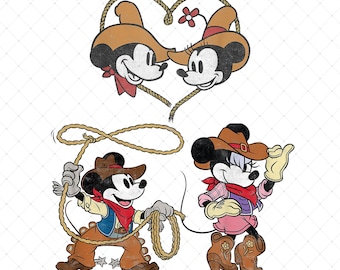 Mickey vaquero PNG, diseño de camiseta de Mickey y Minnie del Oeste, viaje familiar vintage de DisneyVacation, disfraz de vaquero PNG, Reino Mágico del Oeste