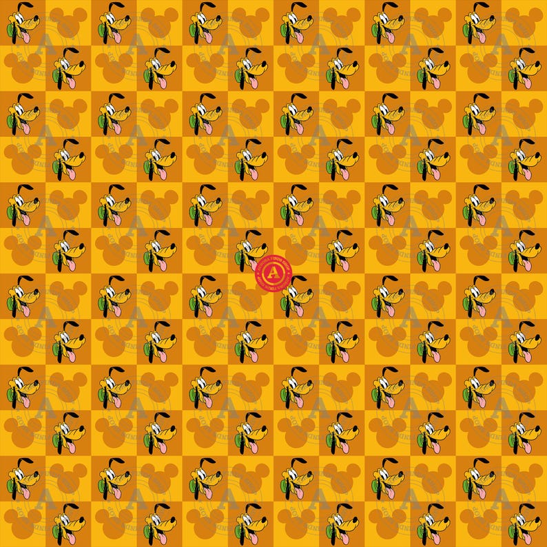 Pluto sömlöst mönster JPEG, Pluto schackrutigt tygtryck, Pluto digitalt papper JPG-filnedladdning bild 2
