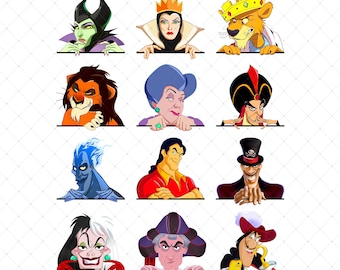 Paquete de 13 villanos PNG: DisneyVillains Pocket Design, Maléfica, Úrsula, Cruella de Vil, Reina Malvada PNG Descarga digital