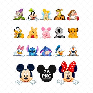 36 Peeking Characters PNG Bundle, Mickey and Friends Pockets Design, Magic Kingdom Sublimation, Cute Cartoon Shirt Graphics, Digital Files