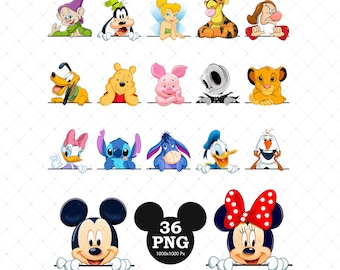 36 Peeking Characters PNG Bundle, Mickey and Friends Pockets Design, Magic Kingdom Sublimation, Cute Cartoon Shirt Graphics, Digital Files